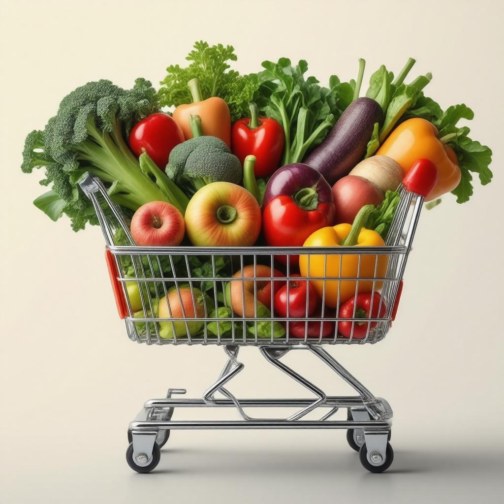 Shopping cart full of healthy food